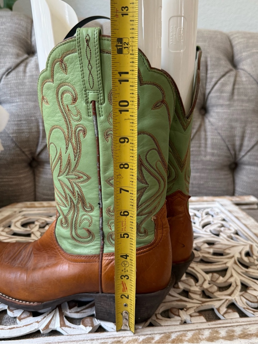 Ariat Green Brown Leather Western Boots Women’s 9 - Picture 7 of 11